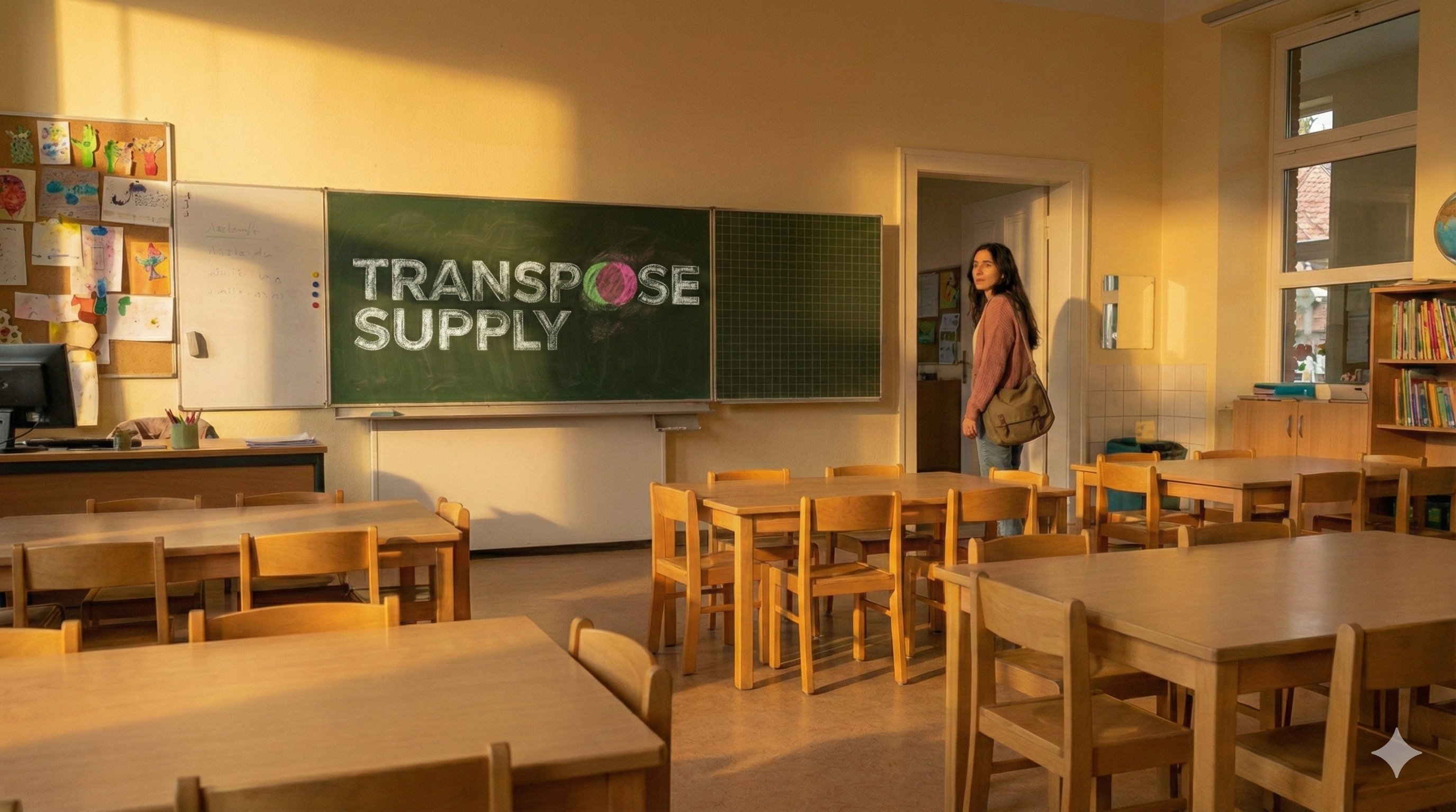 Teacher turning off lights in classroom